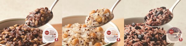 렌틸콩퀴노아 곤약밥, 병아리콩퀴노아 곤약밥, 서리태 흑미밥 연출. [CJ제일제당 제공]