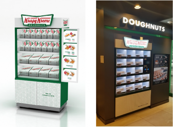 크리스피크림도넛 DFD(진열판매·왼쪽)와 무인자판기. [롯데FRS 제공]