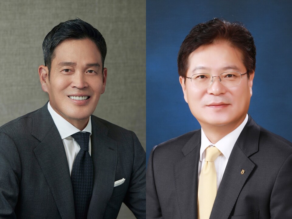 (왼쪽부터) 정용진 신세계그룹 회장, 서철수 전 NH농협리츠운용 대표.