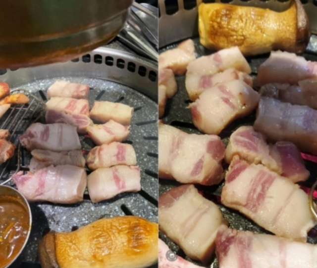 제주 중문의 한 고깃집에서 판매한 비계가 많은 삼겹살. [커뮤니티 갈무리]