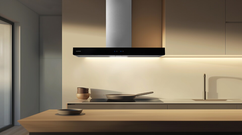 쿠쿠전자가 스테인리스 소재와 라운드 디자인으로 모던하면서 안전한 주방 연출이 가능한 쿠쿠 레인지 후드를 출시했다. [쿠쿠전자 제공]