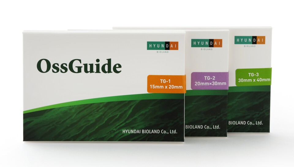 국내 최초 이식형 의료기기 분야 'CE MDR(유럽 의료기기 규정, Medical Device Regulation)'을 획득한 현대바이오랜드의 치과용 콜라겐멤브레인 '오스가이드(OssGuide)' 제품 이미지. [현대백화점그룹 제공]