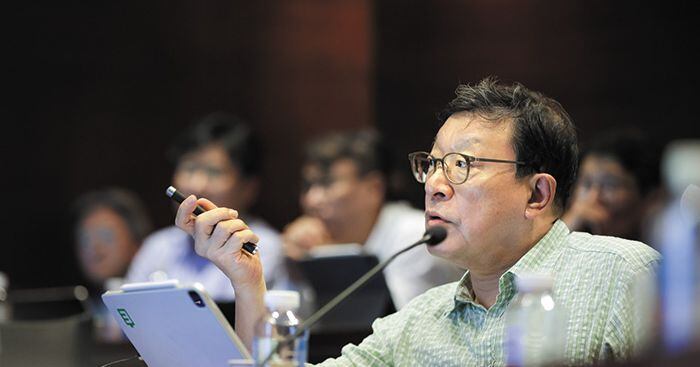 지난해 8월 30일 경기 청평 GS칼텍스 인재개발원에서 열린 GS그룹 신사업 공유회에 참석한 허태수 GS그룹 회장이 발언하고 있다. [GS그룹 제공]