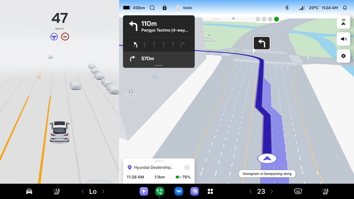 현대차그룹은 AI 기술을 내비게이션에 통합해 탑승부터 목적지 이동까지 주변 환경과 상황 등을 이해하고 사용자에게 필요한 정보를 자연스럽게 제공하는 것을 추진하고 있다. [포티투닷 제공]