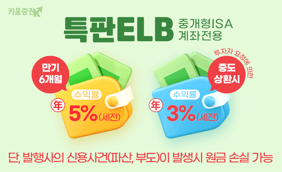 키움증권이 만기 5개월 세전 연5%의 특판ELB를 판매한다. [키움증권 제공]