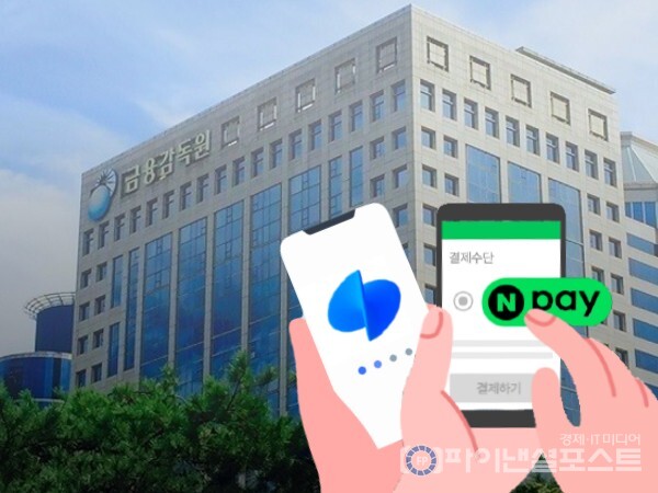 금융감독원 본사 전경, 네이버페이·토스 모바일 앱 사용 이미지. [금융감독원·네이버페이·토스 제공]