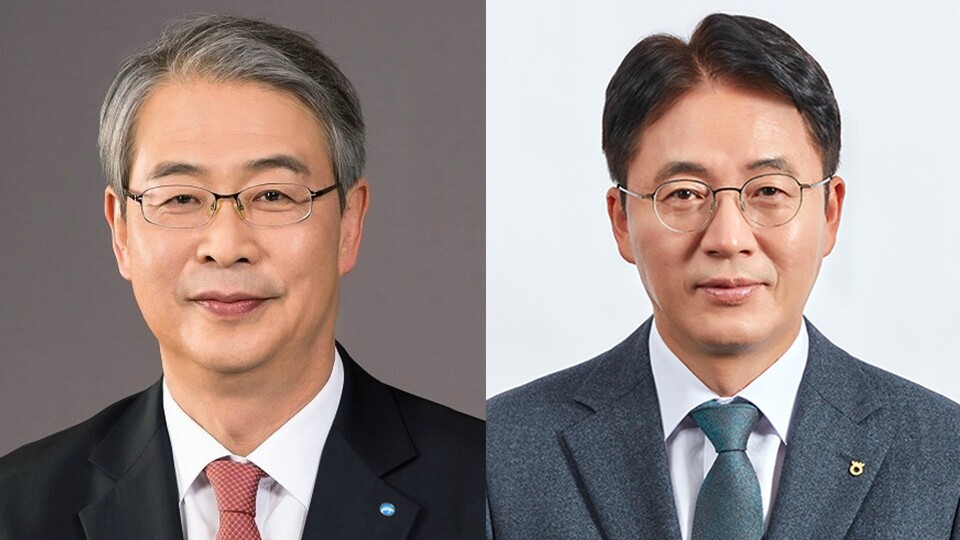 (사진 왼쪽부터) 임종룡 우리금융그룹 회장, 이석용 NH농협은행장 [우리금융그룹, NH농협은행 제공]