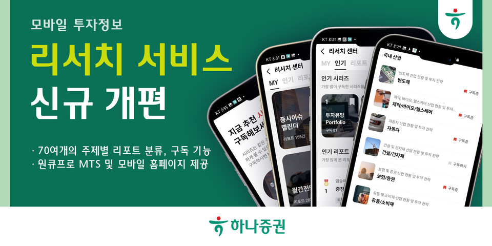 하나증권이 모바일 리서치 서비스를 개편했다. [하나증권 제공]