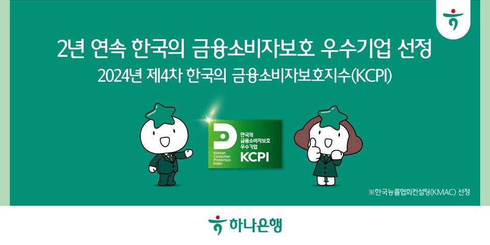하나은행은 제4차 ‘KCPI’ 조사에서 2년 연속 한국의 금융소비자보호 우수 기업으로 선정됐다. [하나은행 제공]