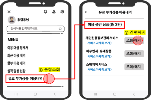 유료 부가상품 통합조회ㆍ간편해지 서비스 개선안. [금융감독원 제공]