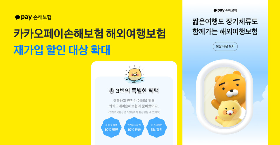카카오페이손해보험은 해외여행보험 재가입 할인 대상자를 전체로 확대한다. [카카오페이손해보험 제공]