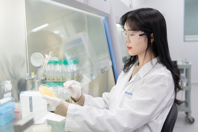 한국콜마 연구원이 미생물 균주를 배양하고 관찰하고 있다. [한국콜마 제공]