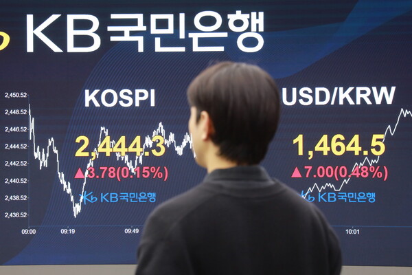 원ㆍ달러 환율이 26일 장중 1465원을 돌파했다. 이는 2009년 3월 16일(1488.0원) 이후 15년 9개월 만에 가장 높은 수준이다. 사진은 KB국민은행 여의도 딜링룸 모습이다. [KB금융 제공]