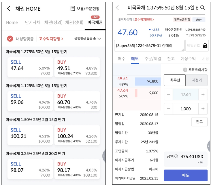 MTS 미국채권 거래화면. [메리츠증권 제공]