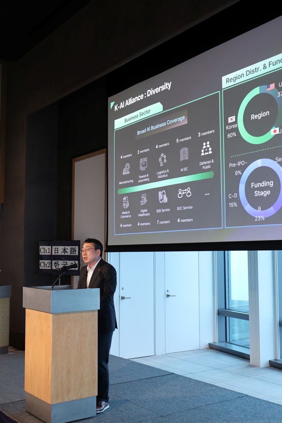 유영상 SK텔레콤 CEO가 ‘K-AI 얼라이언스 글로벌 밋업’ 행사의 개회사를 하고 있다. [SK텔레콤 제공]