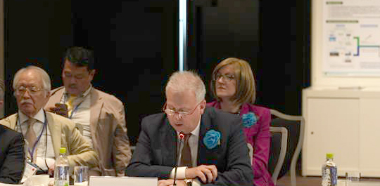 켄 라미레즈(Ken Ramirez) 현대차그룹 에너지&수소사업본부 부사장이 15일 일본 오사카 힐튼호텔에서 열린 제7차 수소장관 에너지회의와 제1차 지속가능연료 장관회의에 참석해 발언을 하고 있다 [현대차그룹 제공]