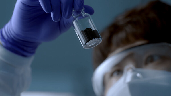 LG화학 연구원이 배터리 양극재 샘플을 보고 있다. [LG화학 제공]