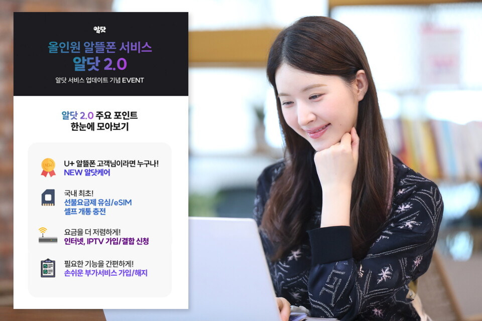 모델이 새롭게 개편한 알닷 2.0을 소개하고 있는 모습. [LG유플러스 제공]