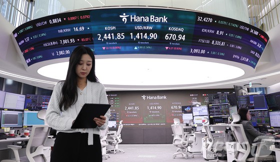 5일 서울 중구 하나은행 본점 딜링룸에서 증시 종가가 표시되고 있다. [뉴스1 제공]